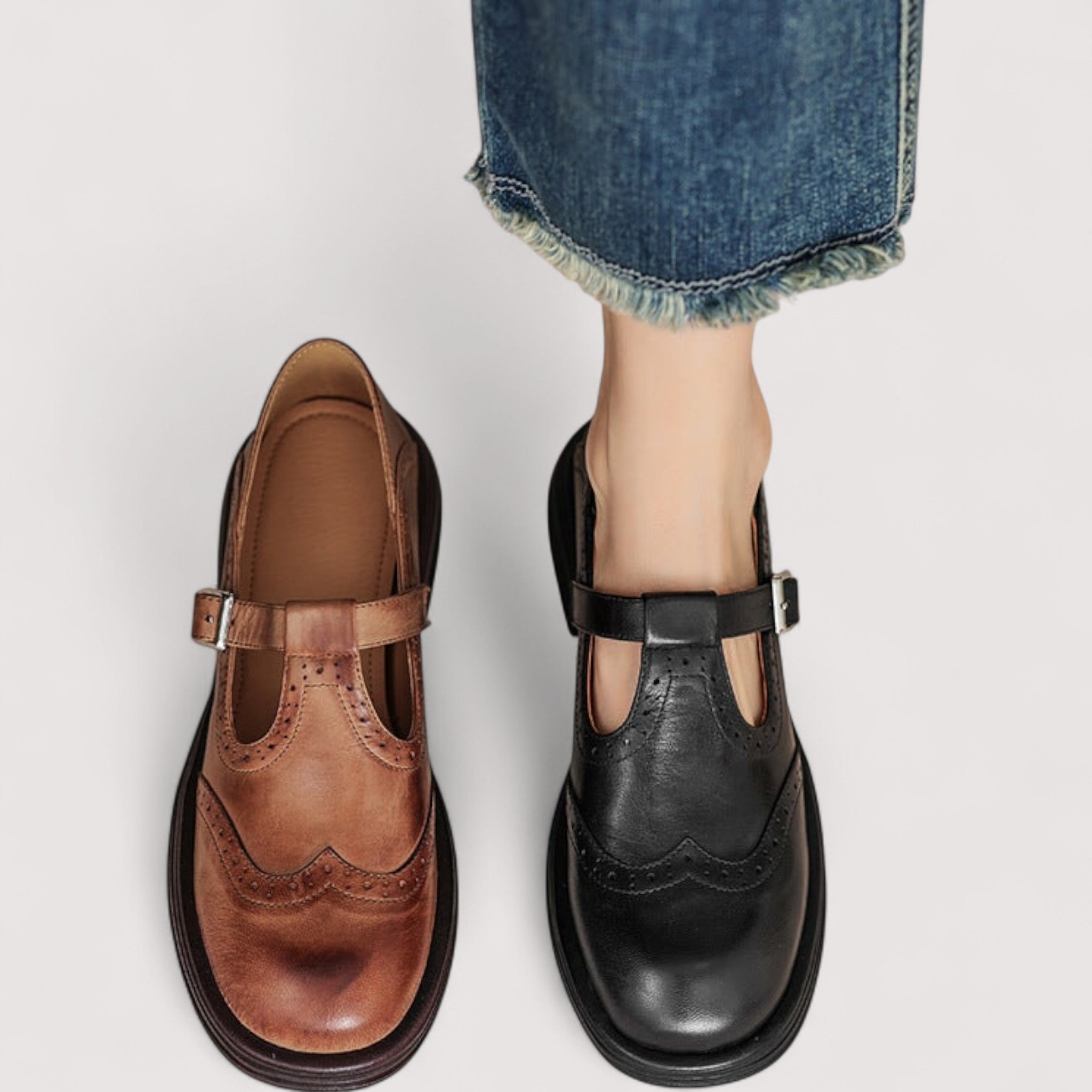 Zofia – Klassische Damen Mary-Jane Schuhe mit Brogue-Details