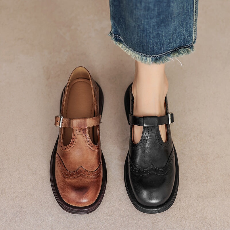 Lena – Klassische Mary Jane Schuhe mit Broguing-Details