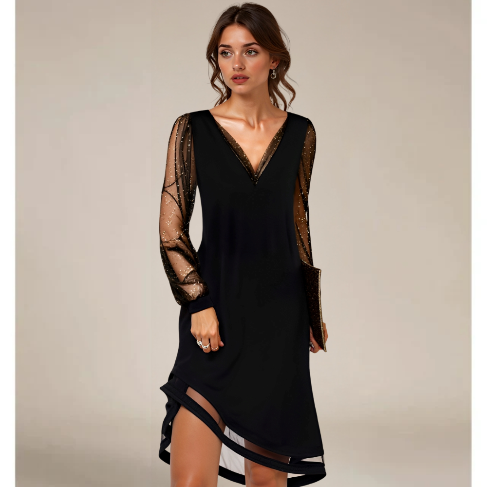 Luna – Elegantes Abendkleid mit Mesh-Ärmeln für Damen