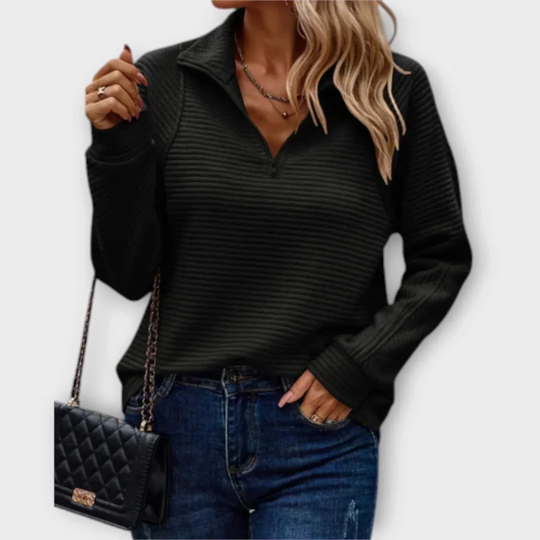 Klara – Gerippter Zip-Collar Pullover im modernen Casual-Winterlook für Damen