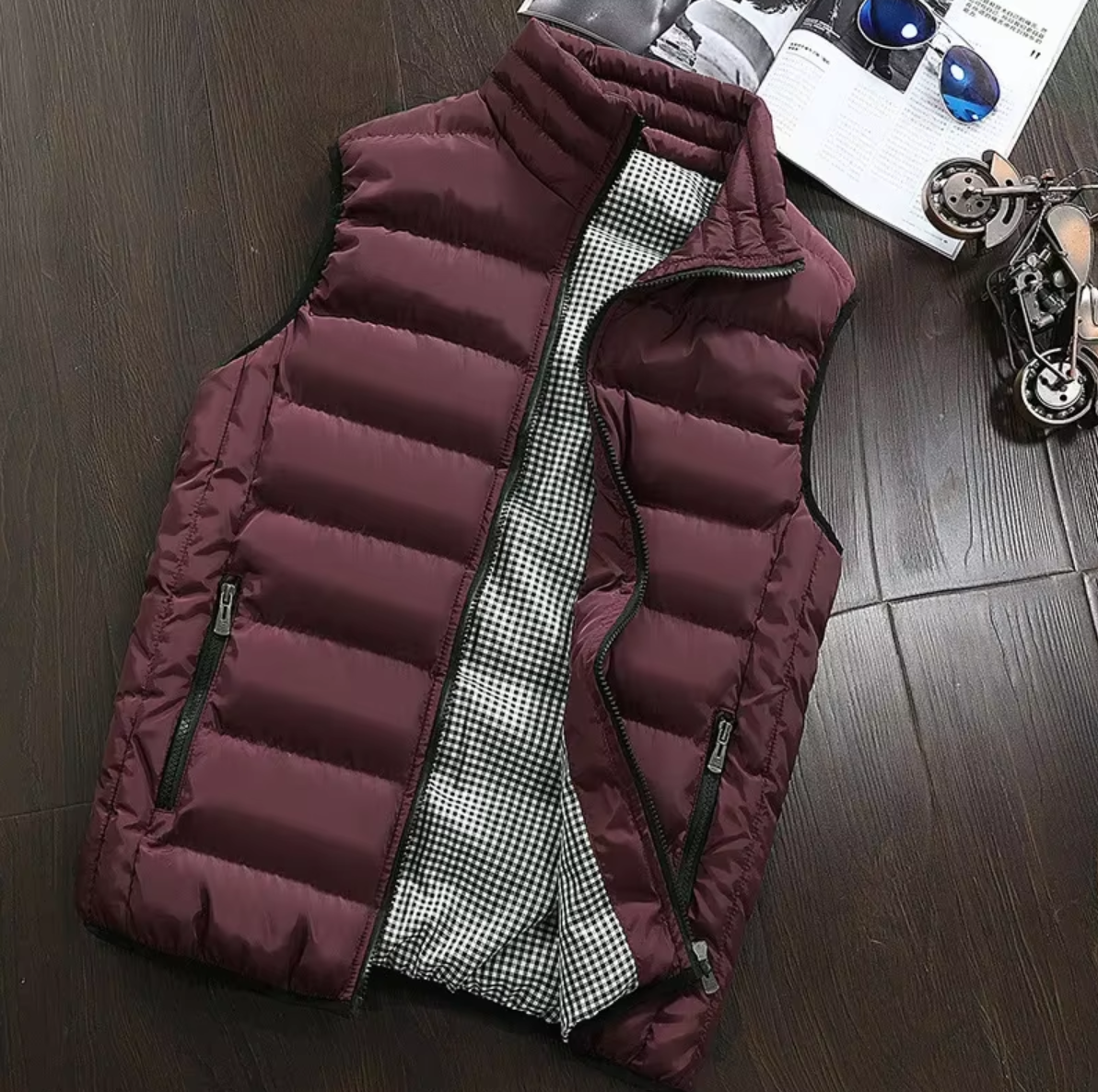 Wattierte Herrenweste mit Stehkragen und Reißverschluss - J&B - 5 - Annoboutique