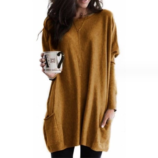 Lena – Langer Oversize-Strickpullover mit Taschen für Damen