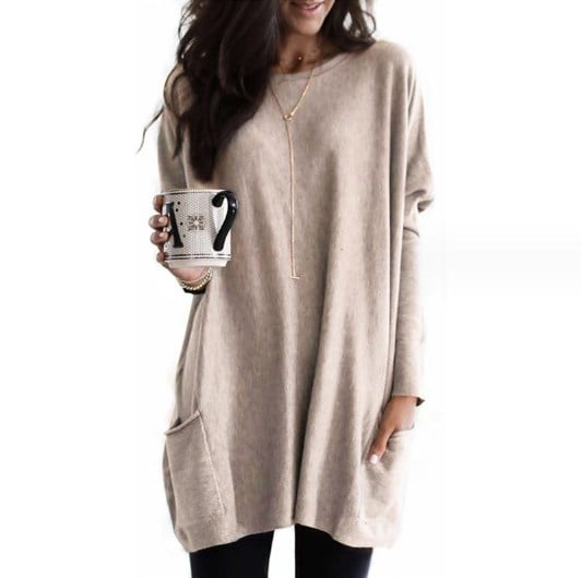 Lena – Langer Oversize-Strickpullover mit Taschen für Damen