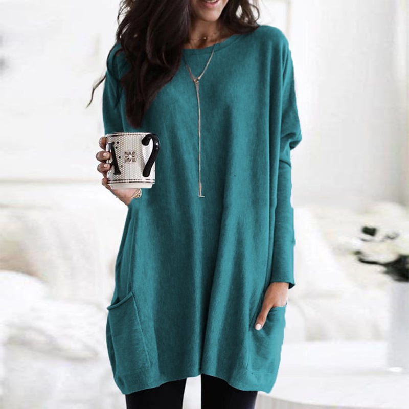 Lena – Langer Oversize-Strickpullover mit Taschen für Damen