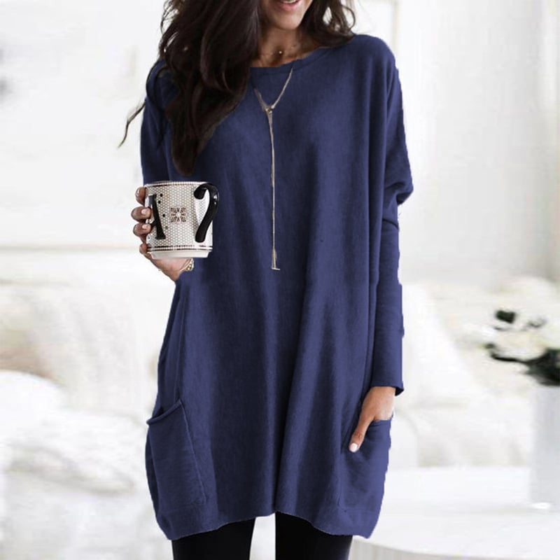 Lena – Langer Oversize-Strickpullover mit Taschen für Damen