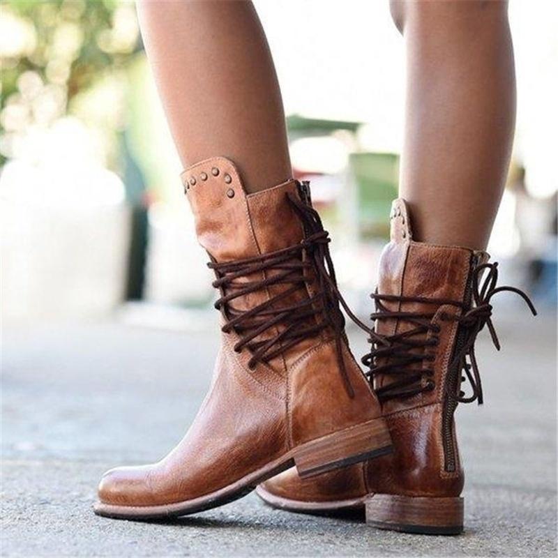 Modische Damen Stiefeletten mit Schnürung und dekorativen Nieten - J&B - 4 - Annoboutique