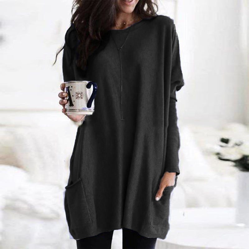 Lena – Langer Oversize-Strickpullover mit Taschen für Damen