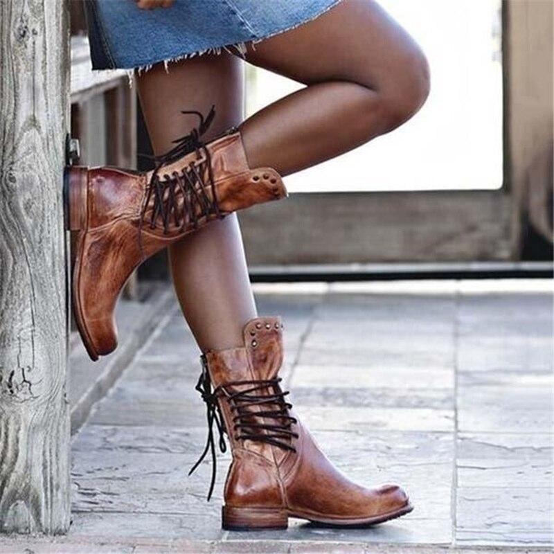 Modische Damen Stiefeletten mit Schnürung und dekorativen Nieten - J&B - 5 - Annoboutique