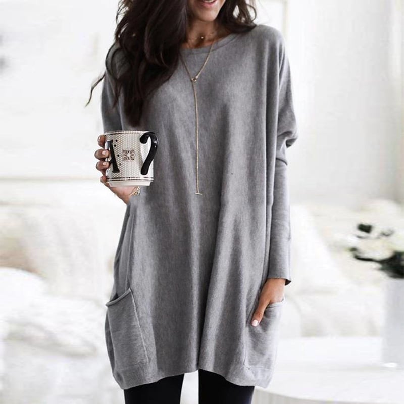 Lena – Langer Oversize-Strickpullover mit Taschen für Damen