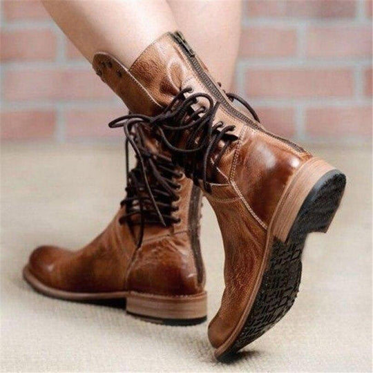 Modische Damen Stiefeletten mit Schnürung und dekorativen Nieten - J&B - 6 - Annoboutique