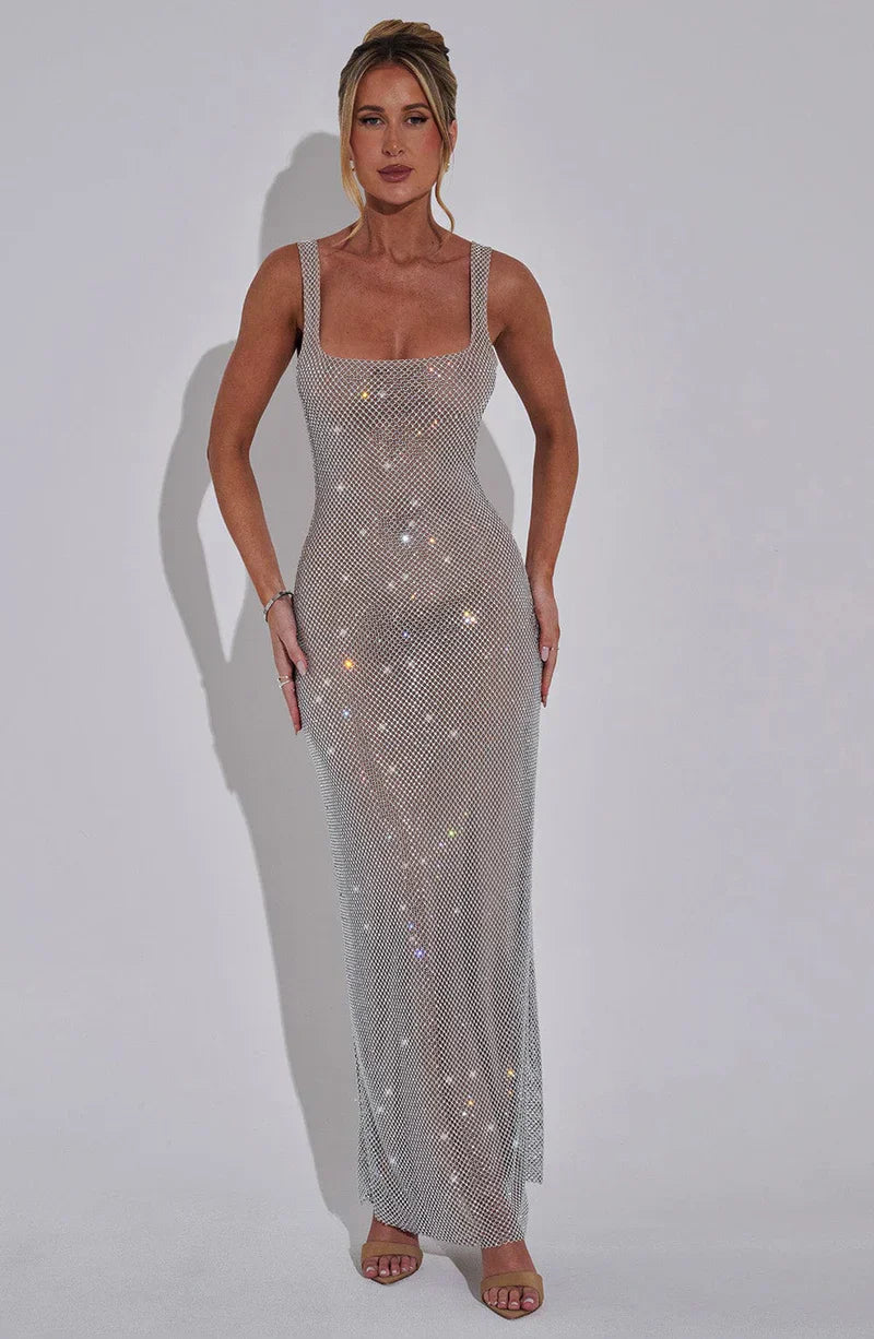 Marina – Glänzendes figurbetontes Damen Maxikleid