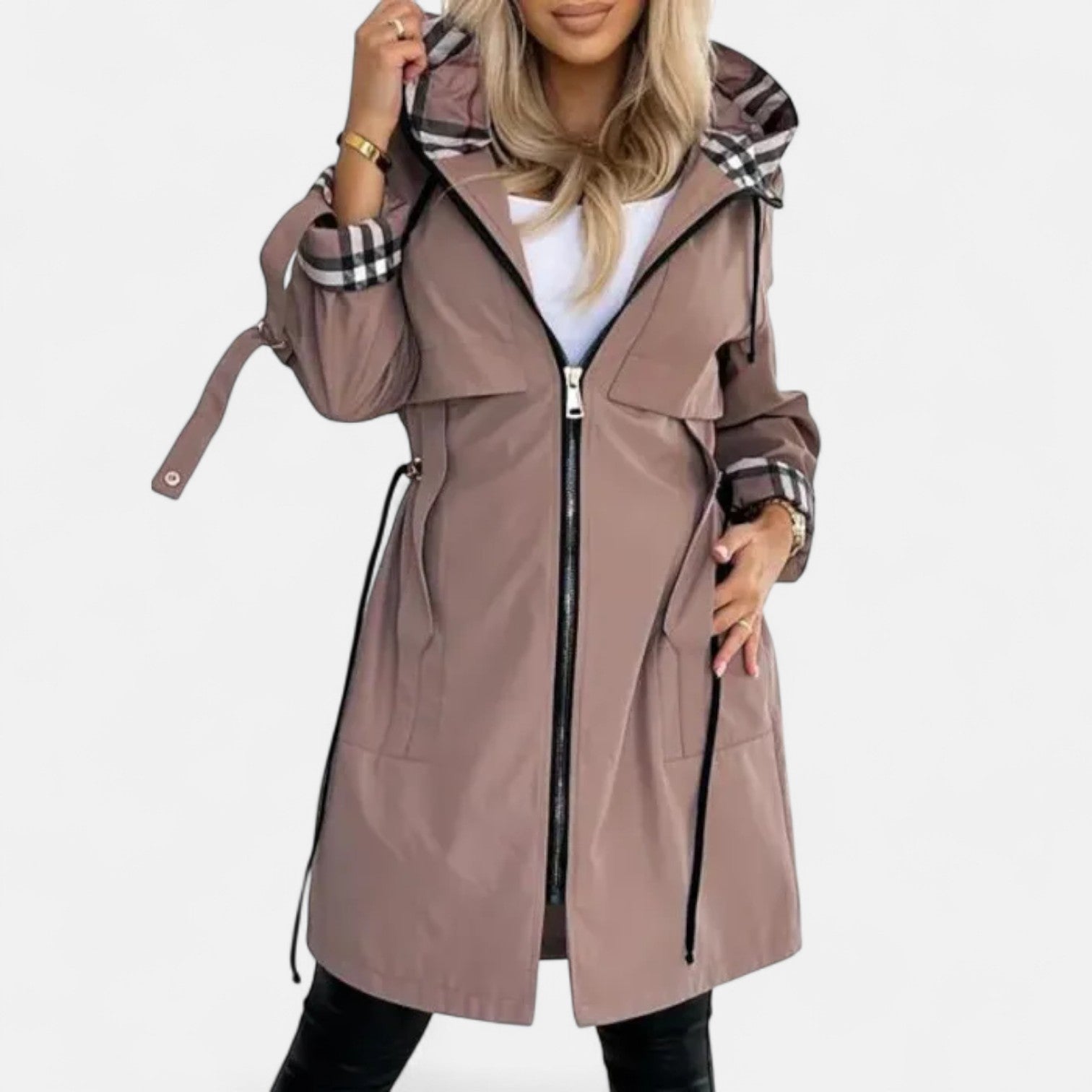 Jimena – Leichte Damen Übergangsjacke mit Kapuze & Karodetail
