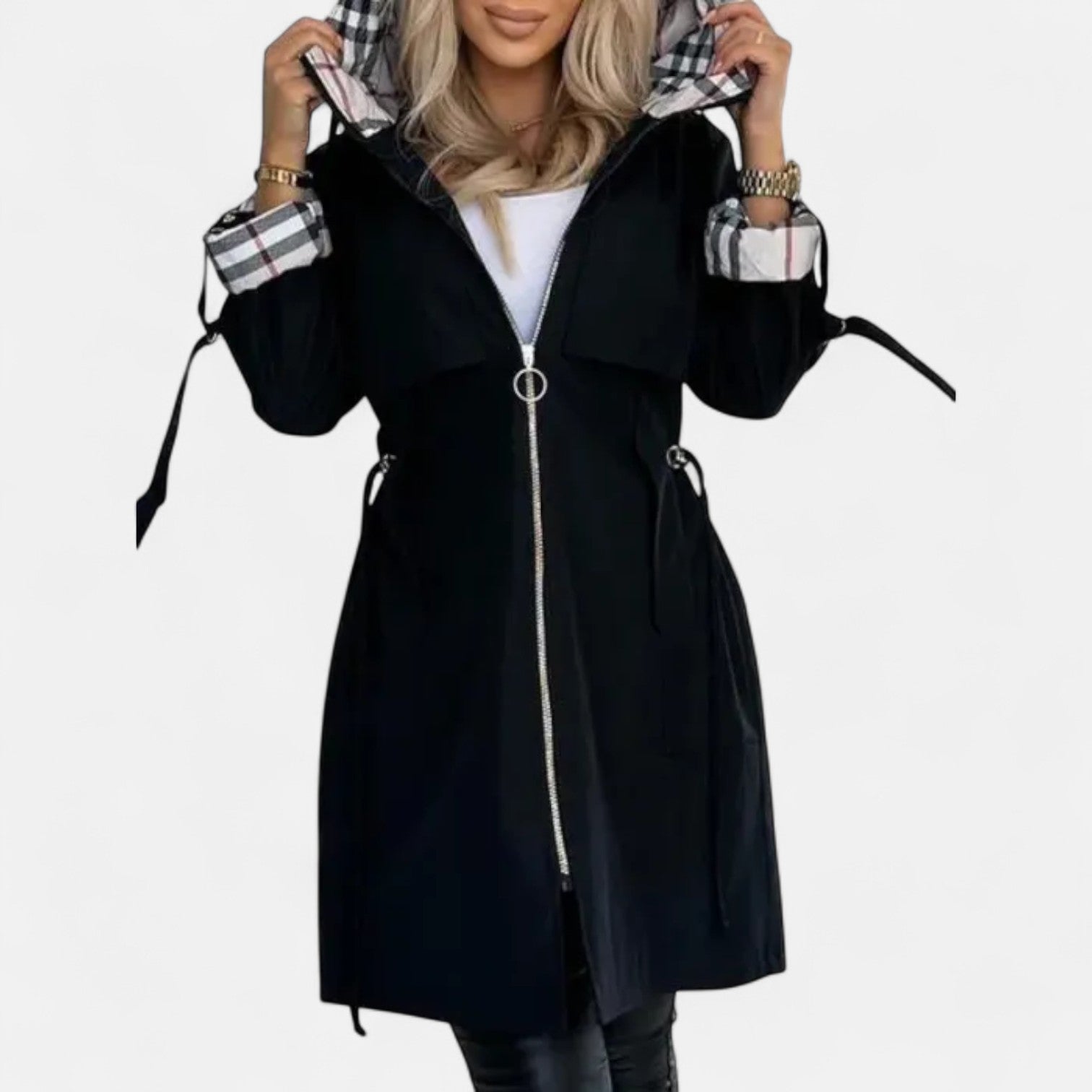 Jimena – Leichte Damen Übergangsjacke mit Kapuze & Karodetail