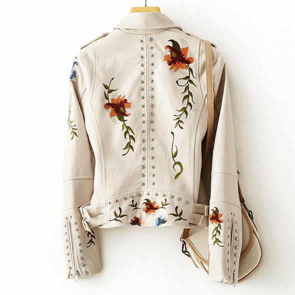 Valeria – Damen Lederjacke Mit Floralem Stickdesign