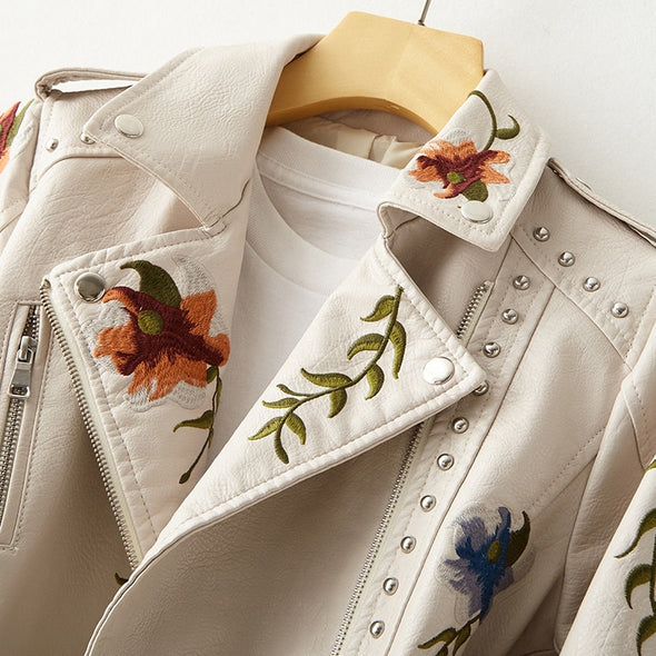 Valeria – Damen Lederjacke Mit Floralem Stickdesign