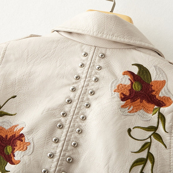 Valeria – Damen Lederjacke Mit Floralem Stickdesign