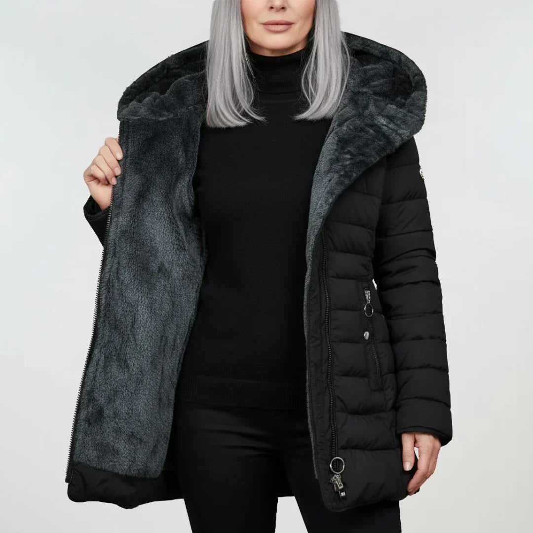 Lydia – Gefütterter Steppmantel mit Kapuze Damen