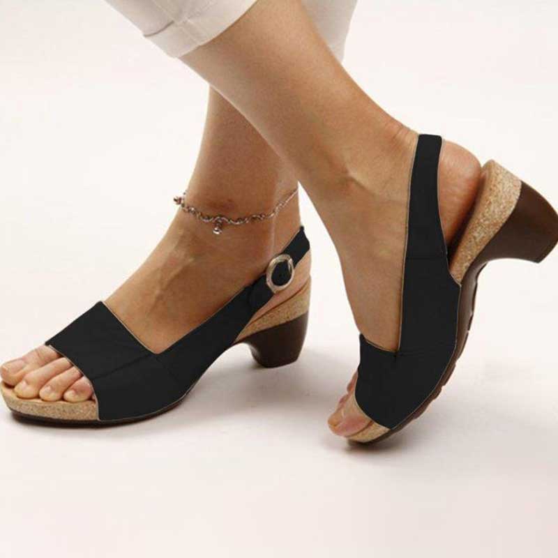 Anna – Damen Komfort Sandalen mit Blockabsatz und Riemenverschluss