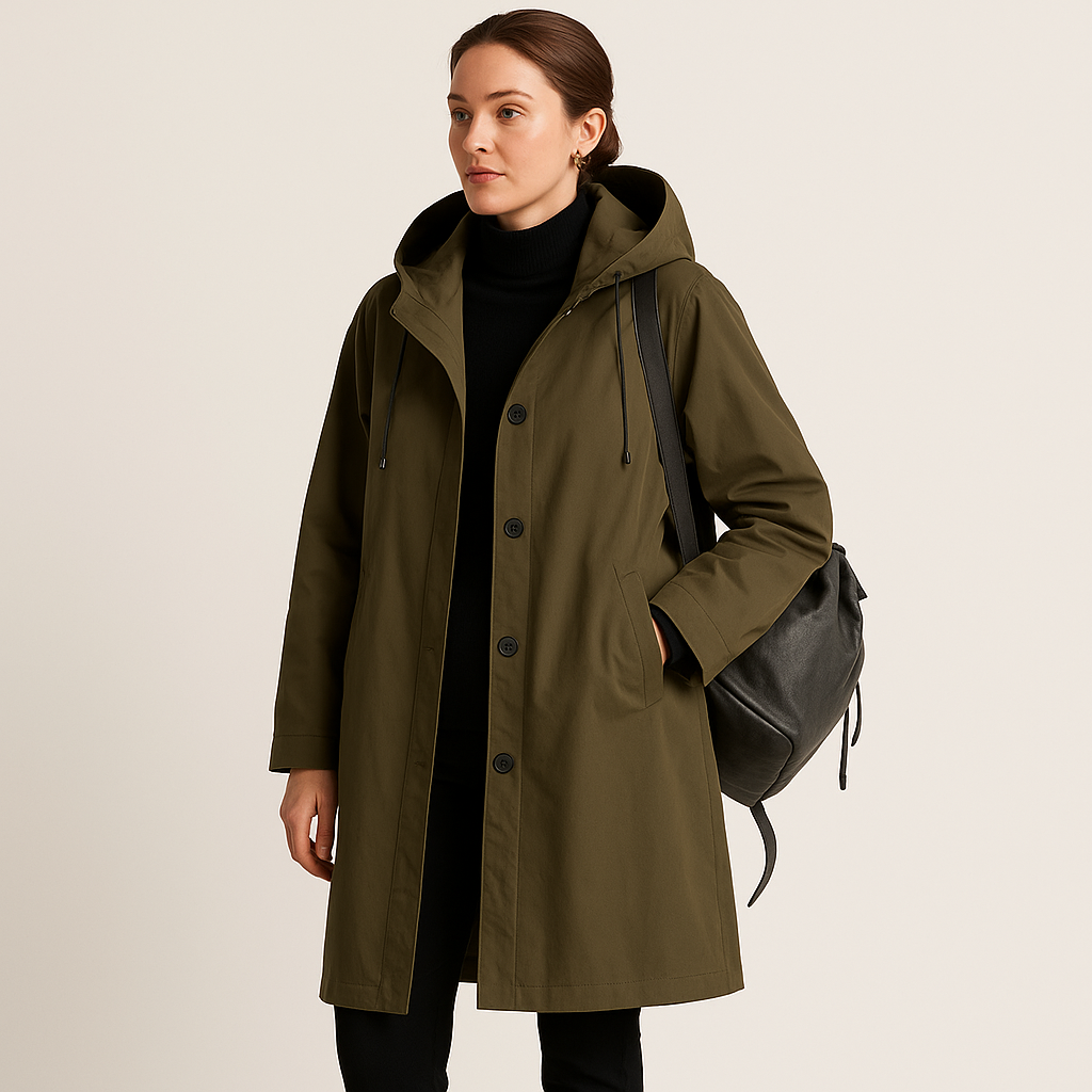 Laura – Damen Wasserdichter Regenmantel Mit Kapuze
