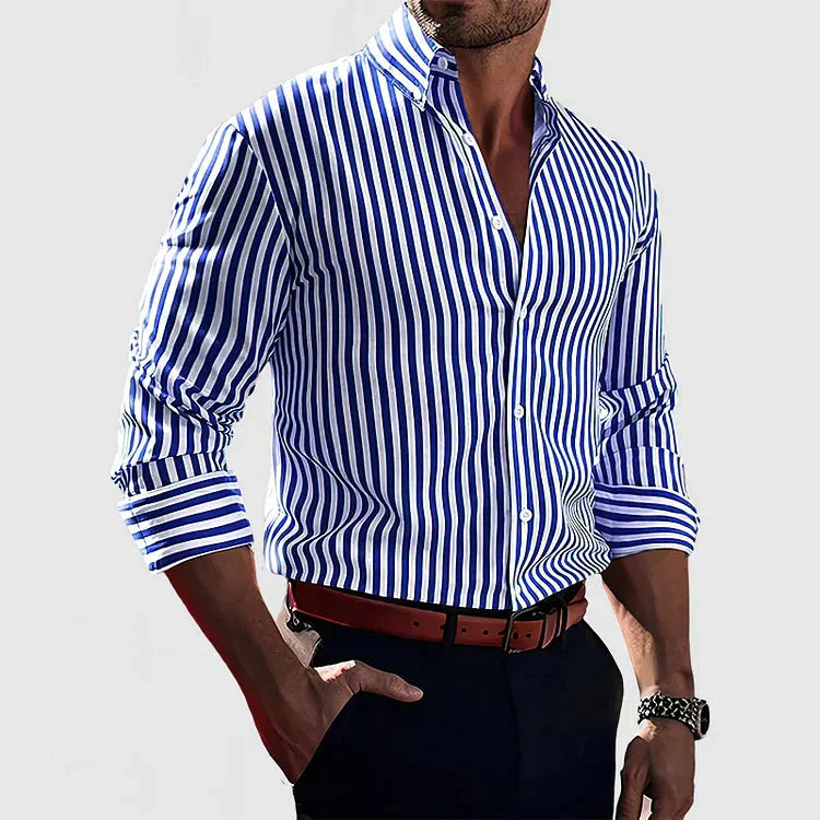Oliver – Modernes Gestreiftes Herren Langarmhemd
