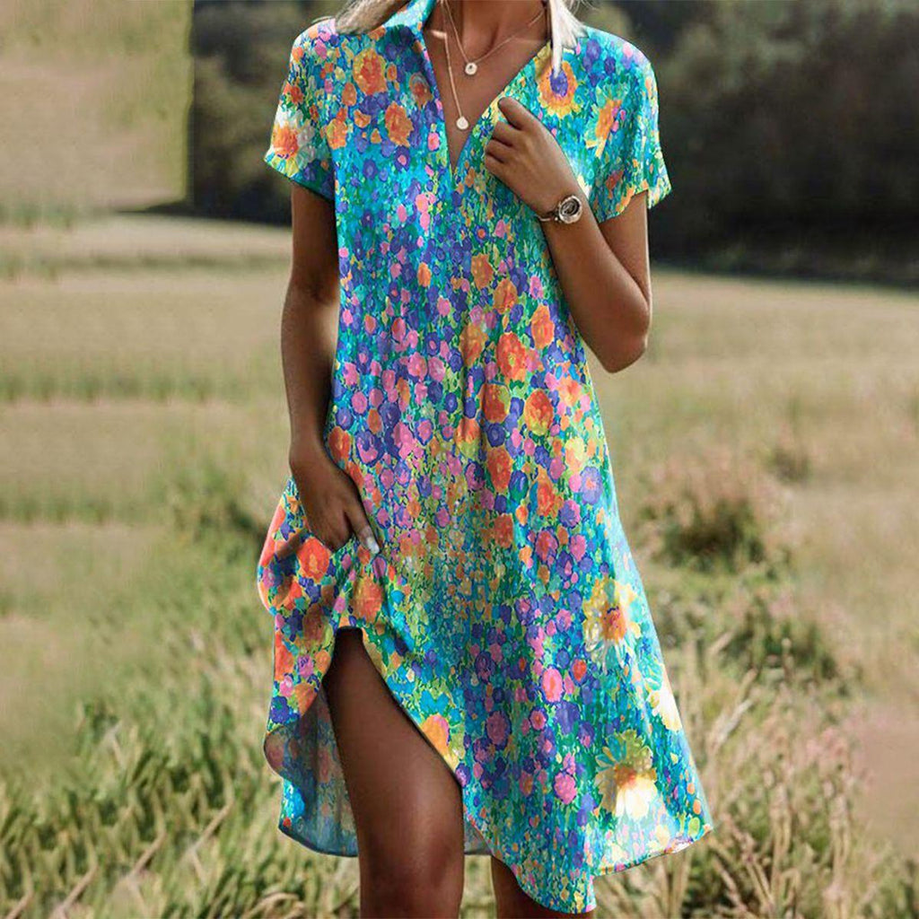 Amelie – Damen Sommerkleid mit floralem Muster und V-Ausschnitt