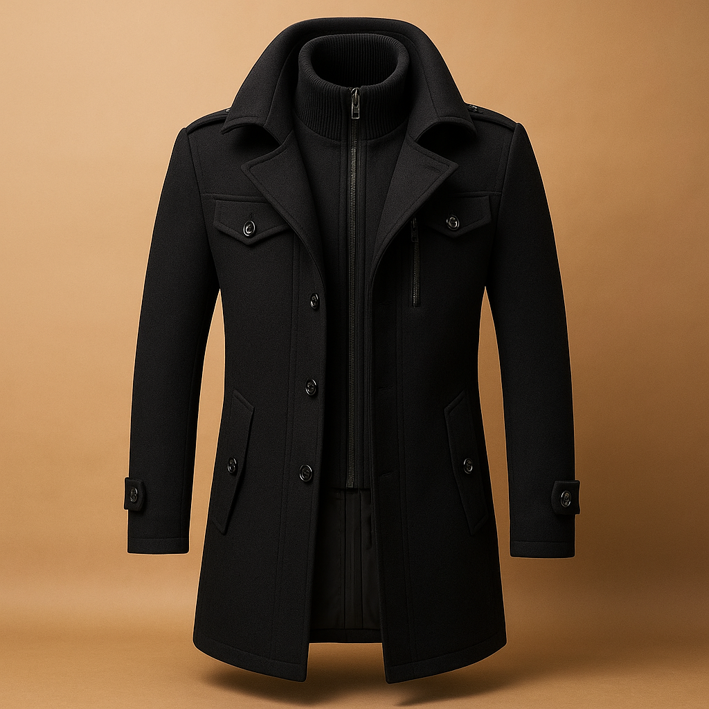 Adrian is a slim fit winter coat for men with durable fabrics and a tailored design. Perfect for formal and casual wear. Order now for timeless style!