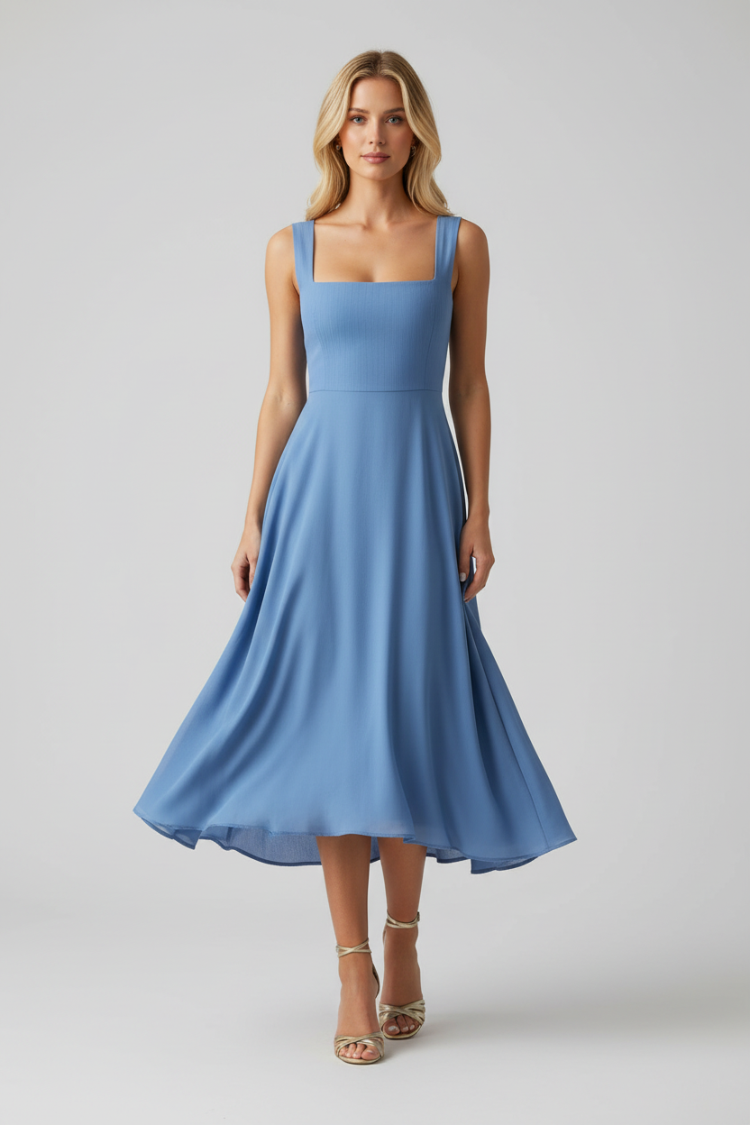 Clara – Damen Ärmelloses Midi Kleid mit fließender Silhouette