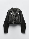 Stylische Damen Bikerjacke mit kurzem Schnitt und tailliertem Gürtel - J&B - 2 - Annoboutique