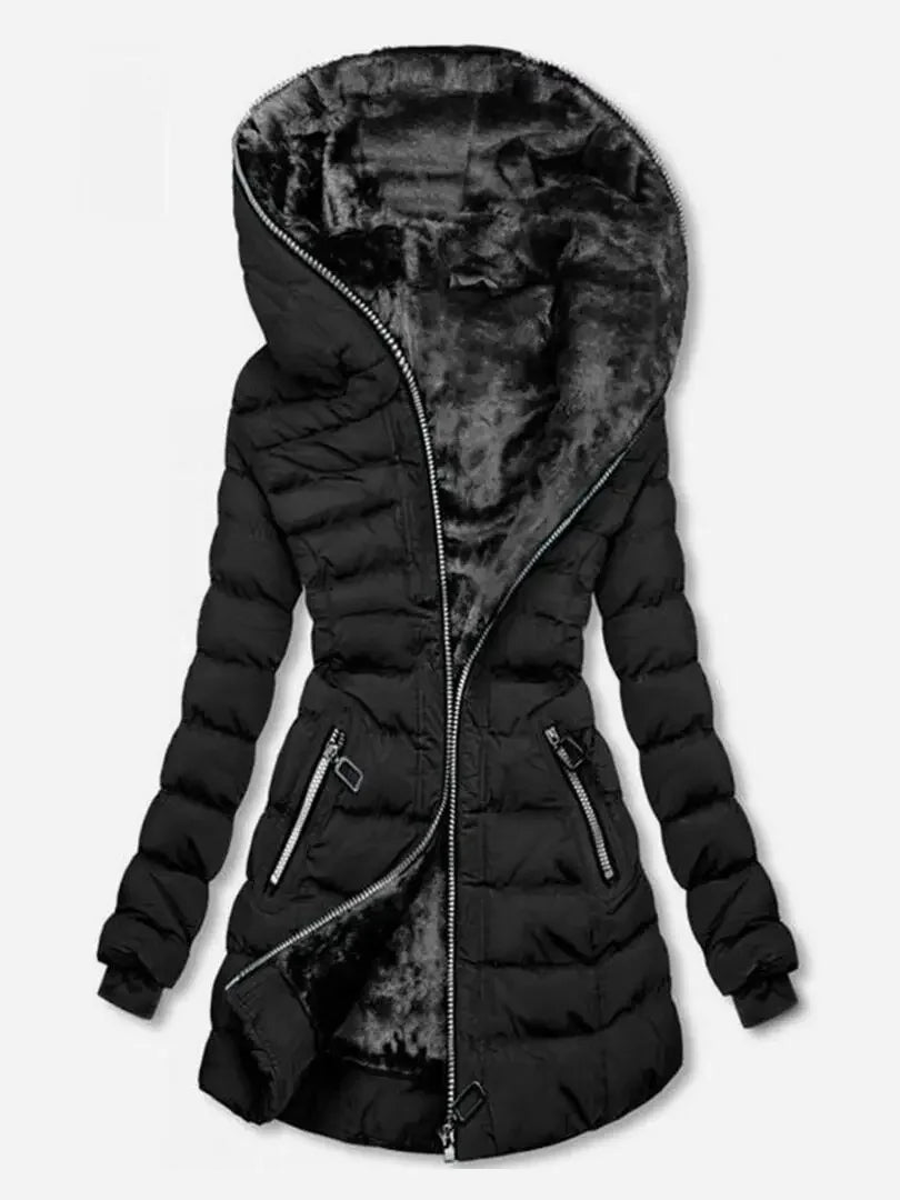 Stylische Damen Daunenjacke mit Kapuze und praktischen Taschen - J&B - 1 - Annoboutique