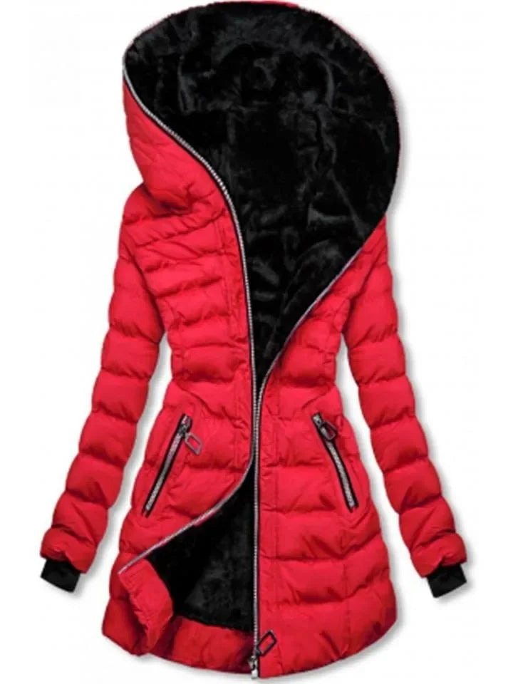 Stylische Damen Daunenjacke mit Kapuze und praktischen Taschen - J&B - 3 - Annoboutique