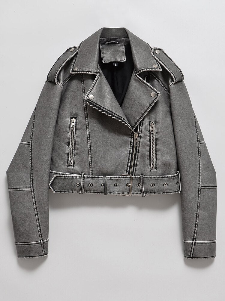 Stylische Damen-Motorradjacke mit Taillengürtel für einen modernen Look - 1 - Annoboutique