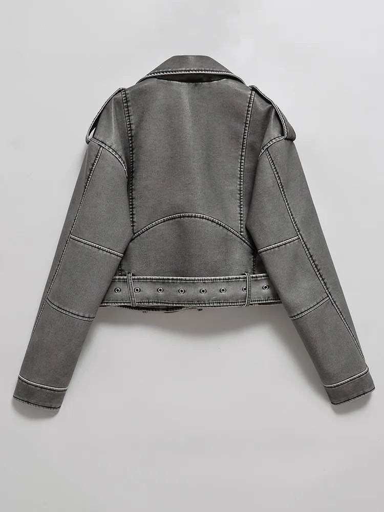 Stylische Damen-Motorradjacke mit Taillengürtel für einen modernen Look - 2 - Annoboutique