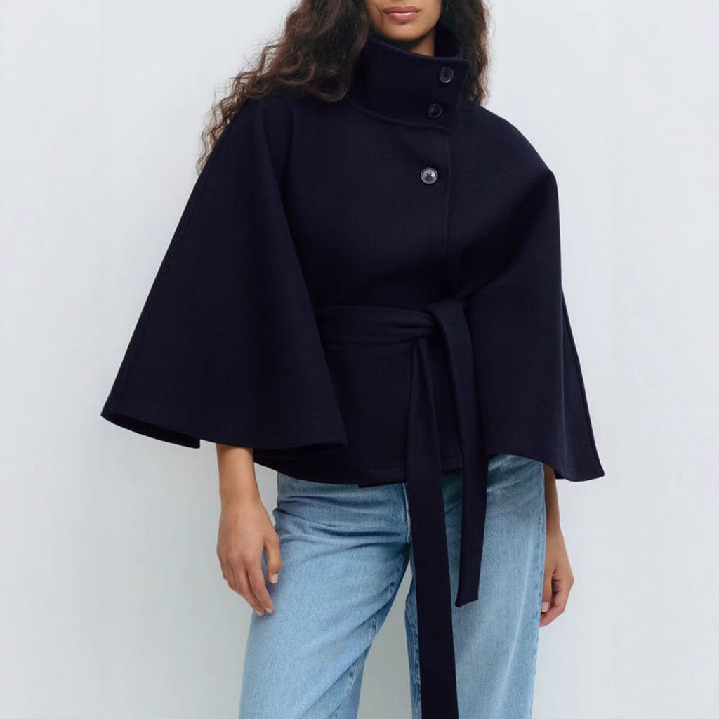 Stylische Damenjacke mit Taillengürtel und hohem Kragen - J&B - 4 - Annoboutique