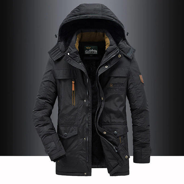 Adrian – Herren Winterjacke blau mit Kapuze und warmem Innenfutter