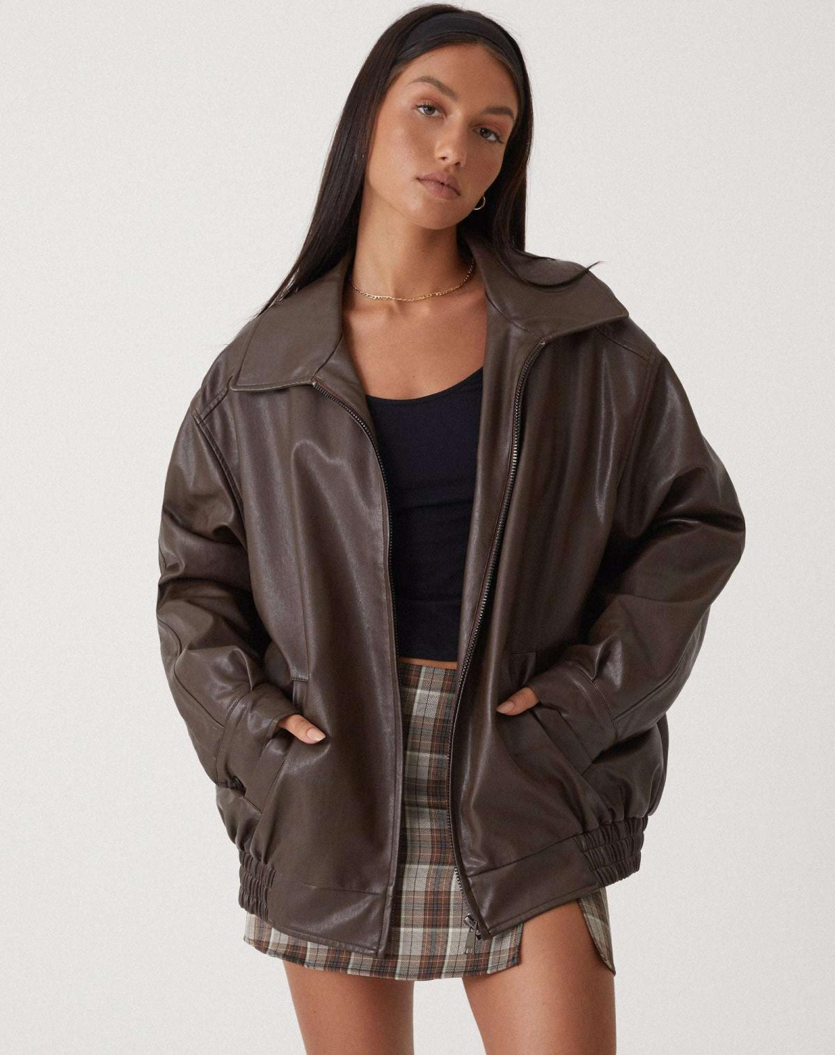 Leonie – Kunstleder Jacke Damen Oversize