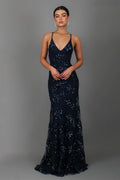 Isabella – Damen Abendkleid in Maxilänge mit Spaghettiträgern und Paillettenbesatz