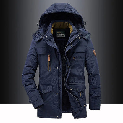 Adrian – Herren Winterjacke blau mit Kapuze und warmem Innenfutter