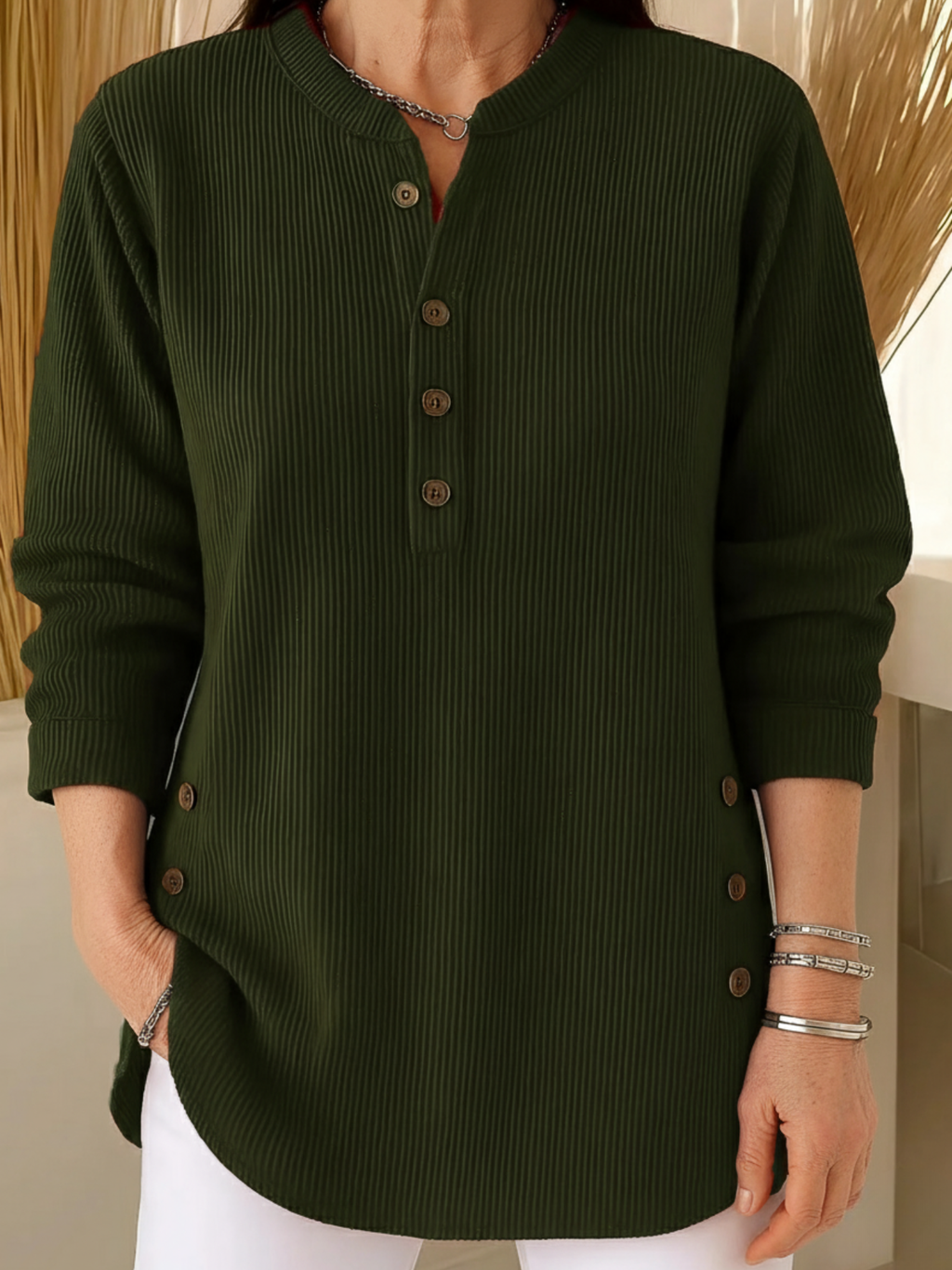 Agnieszka – Geripptes Longsleeve-Henley im gemütlichen Casual-Look für Damen