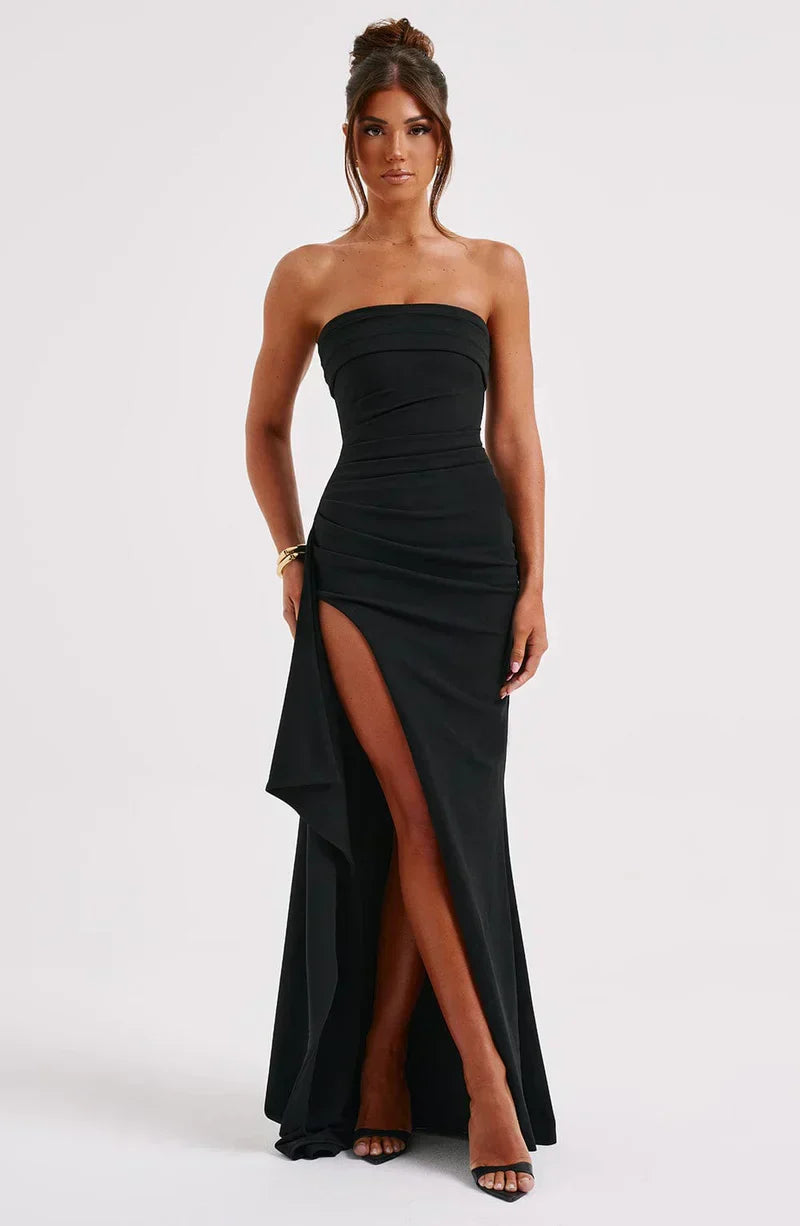 Elena - Damen Abendkleid mit Bandeau-Ausschnitt und Schlitz