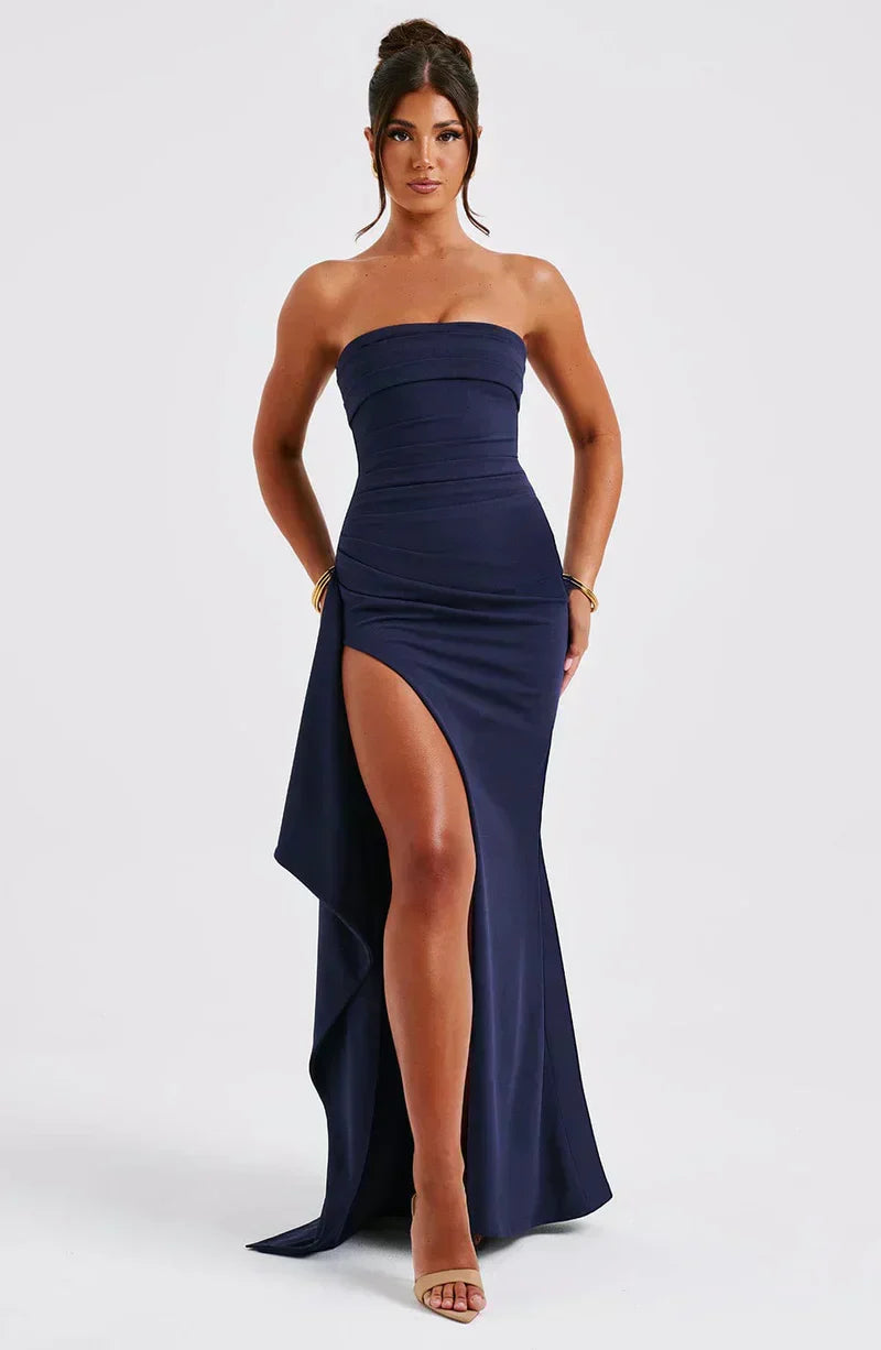 Elena - Damen Abendkleid mit Bandeau-Ausschnitt und Schlitz